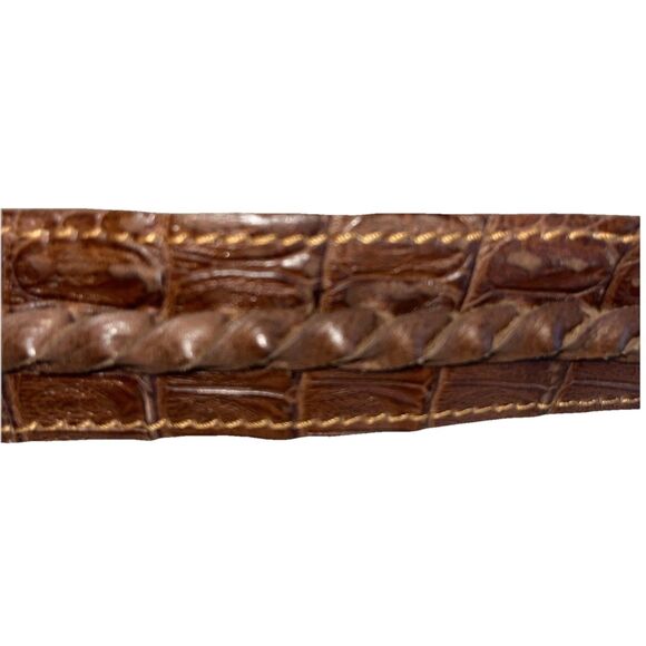 Vin Baker Vintage Crocodile Square Silver Buckle Brown Leather Belt Women Size M - Picture 12 of 16